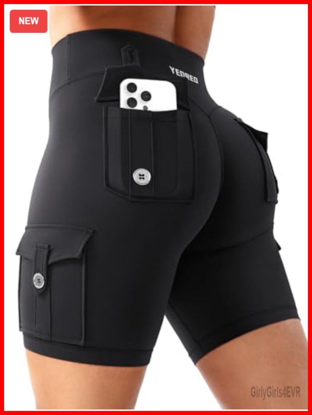 YEOREO CoreFlex Womens Workout Cargo Shorts 8in High Rise Compression